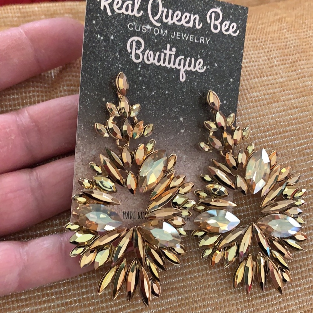Gold Swarovski Crystal  Stone Pageant Chandeliers